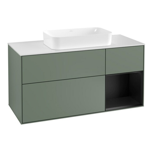 V&B Waschtischunterschrank Wandbeleuchtung Finion 120cm, Pl w m, Rg r b m Lac, Oli. m Lac