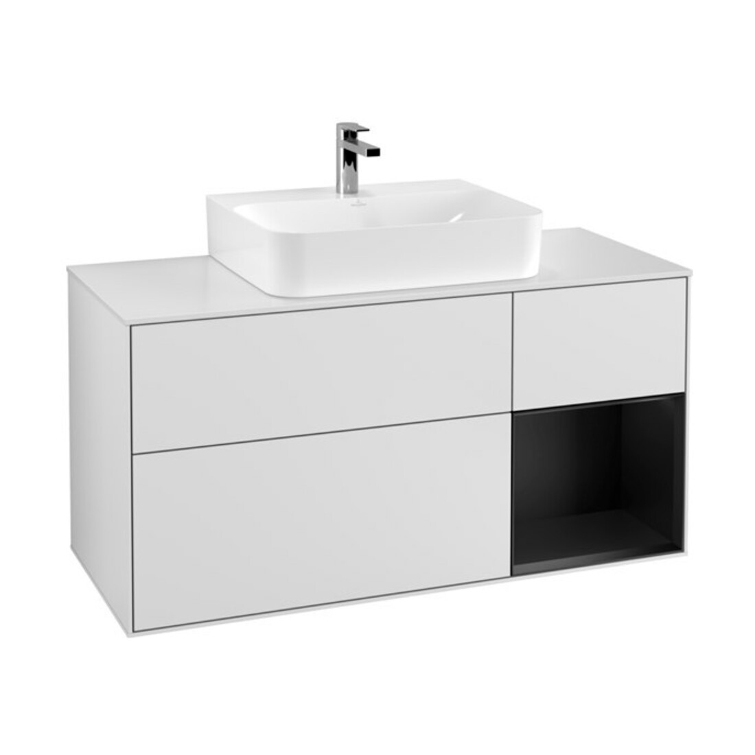 V&B Waschtischunterschrank Wandbeleuchtung Finion 120cm, Pl w m, Rg r bla m Lac, wh. m Lac