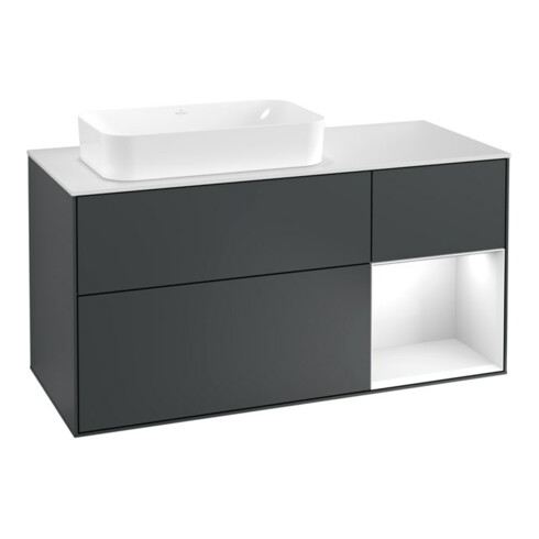 V&B Waschtischunterschrank Wandbeleuchtung Finion 120cm, Pl w m, Rg r g w La, md bl. m Lac