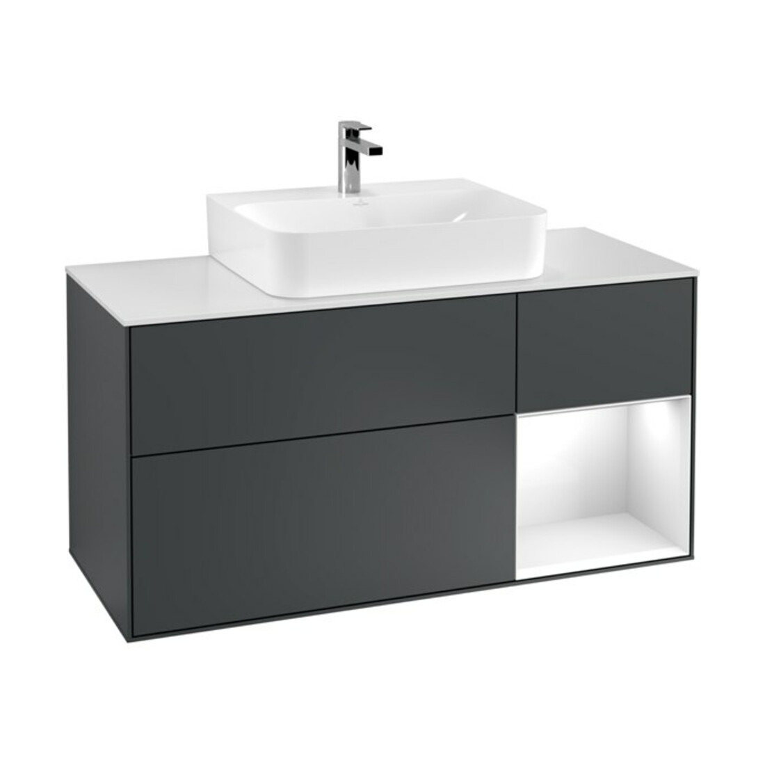V&B Waschtischunterschrank Wandbeleuchtung Finion 120cm, Pl w m, Rg r g w La, md bl. m Lac