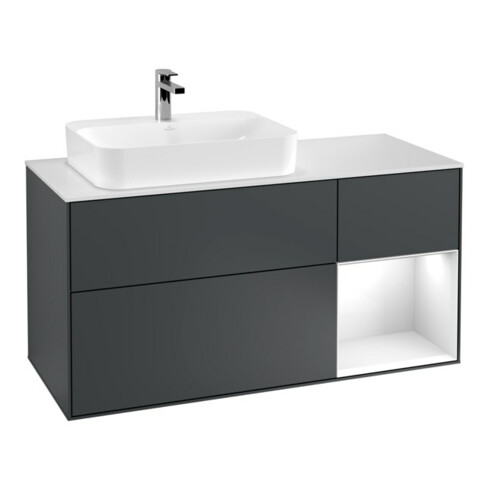 V&B Waschtischunterschrank Wandbeleuchtung Finion 120cm, Pl w m, Rg r g w La, md bl. m Lac