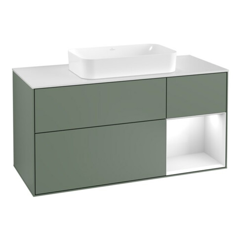 V&B Waschtischunterschrank Wandbeleuchtung Finion 120cm, Pl w m, Rg r g w Lac, Oli. m Lac