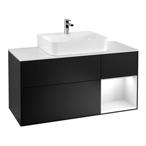 V&B Waschtischunterschrank Wandbeleuchtung Finion 120cm, Pl w m, Rg r g wh. Lac, bla m Lac