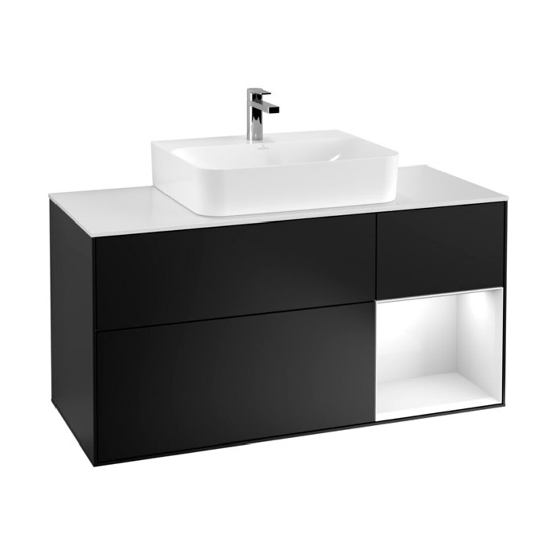 V&B Waschtischunterschrank Wandbeleuchtung Finion 120cm, Pl w m, Rg r g wh. Lac, bla m Lac