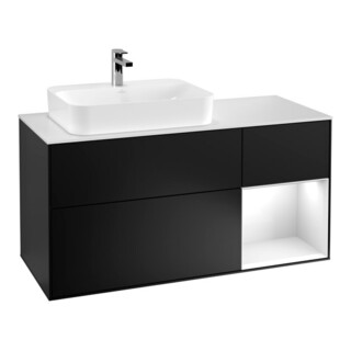 V&B Waschtischunterschrank Wandbeleuchtung Finion 120cm, Pl w m, Rg r g wh. Lac, bla m Lac