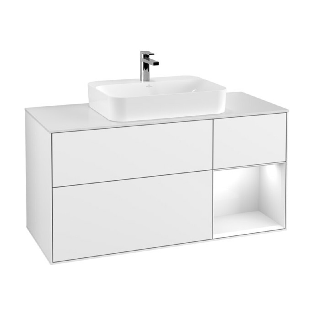 V&B Waschtischunterschrank Wandbeleuchtung Finion 120cm, Pl w m, Rg r glo wh., glo wh. Lac