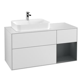 V&B Waschtischunterschrank Wandbeleuchtung Finion 120cm, Pl w m, Rg r md b m La, wh. m Lac