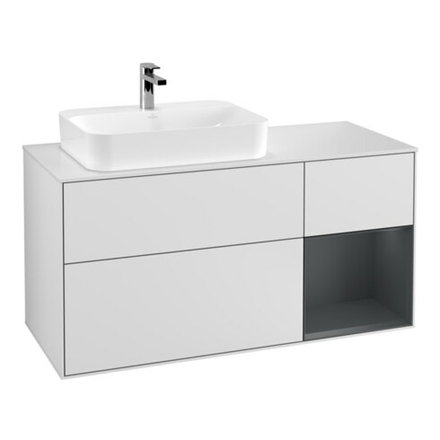 V&B Waschtischunterschrank Wandbeleuchtung Finion 120cm, Pl w m, Rg r md b m La, wh. m Lac