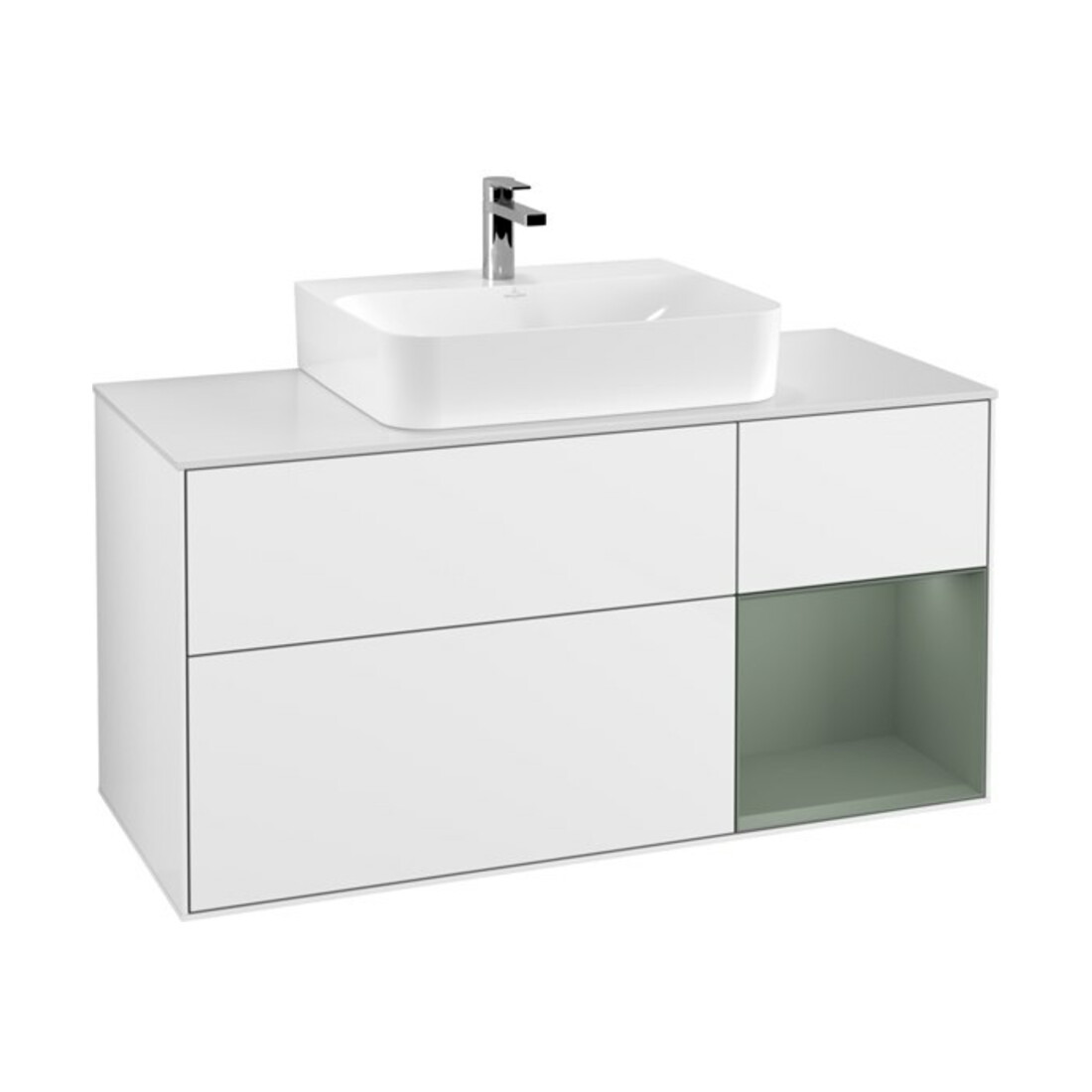 V&B Waschtischunterschrank Wandbeleuchtung Finion 120cm, Pl w m, Rg r Ol m La, glo wh. Lac