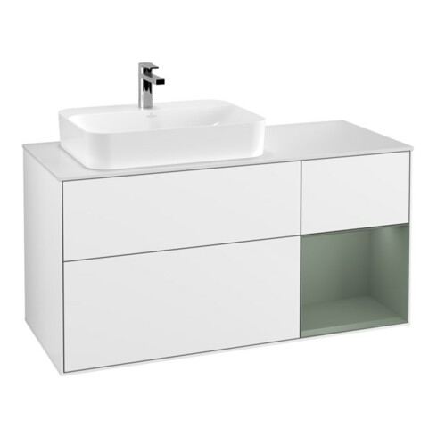 V&B Waschtischunterschrank Wandbeleuchtung Finion 120cm, Pl w m, Rg r Ol m La, glo wh. Lac