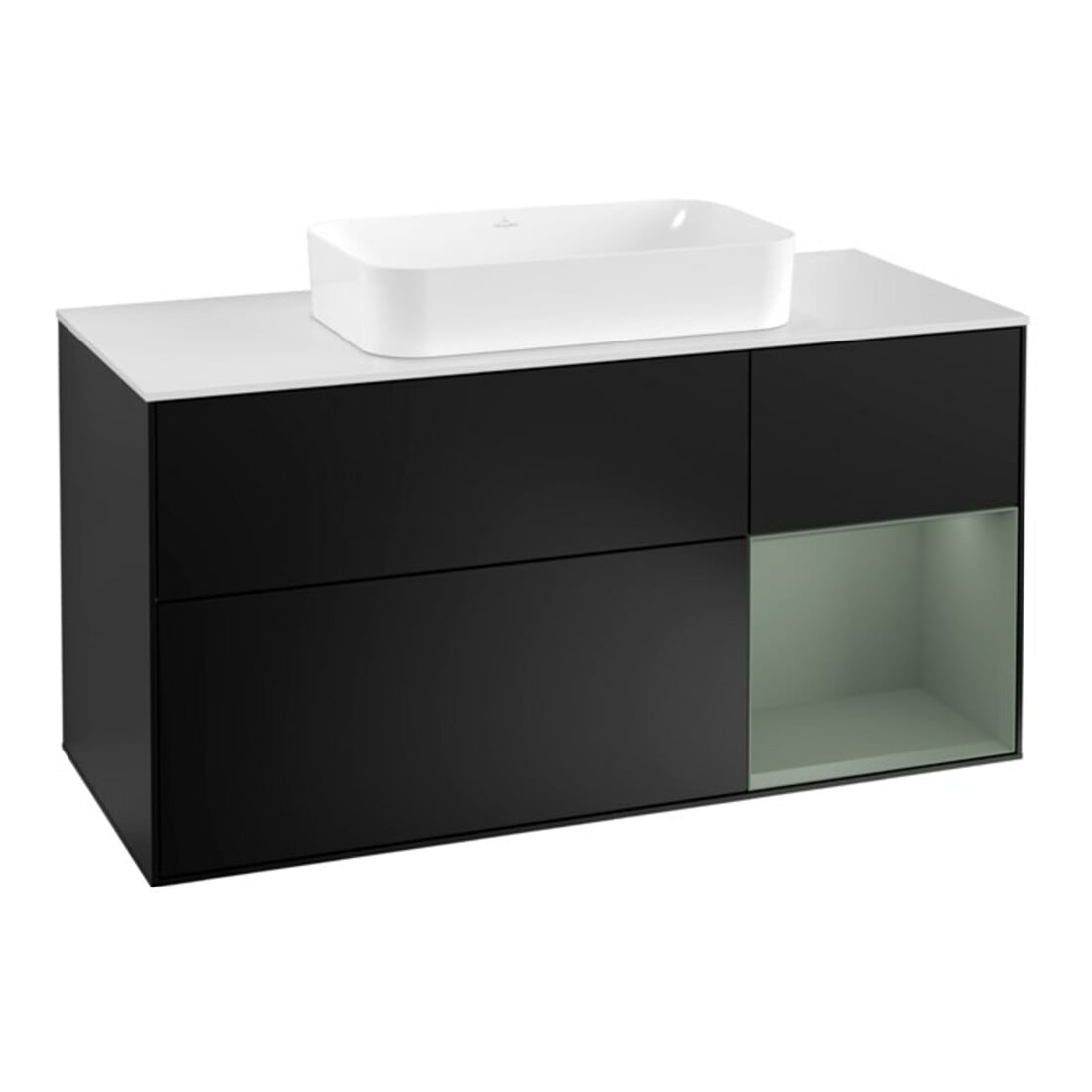 V&B Waschtischunterschrank Wandbeleuchtung Finion 120cm, Pl w m, Rg r Ol m Lac, bla m Lac