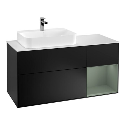 V&B Waschtischunterschrank Wandbeleuchtung Finion 120cm, Pl w m, Rg r Ol m Lac, bla m Lac