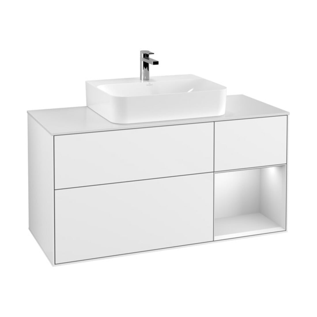 V&B Waschtischunterschrank Wandbeleuchtung Finion 120cm, Pl w m, Rg r w m Lac, glo wh. Lac
