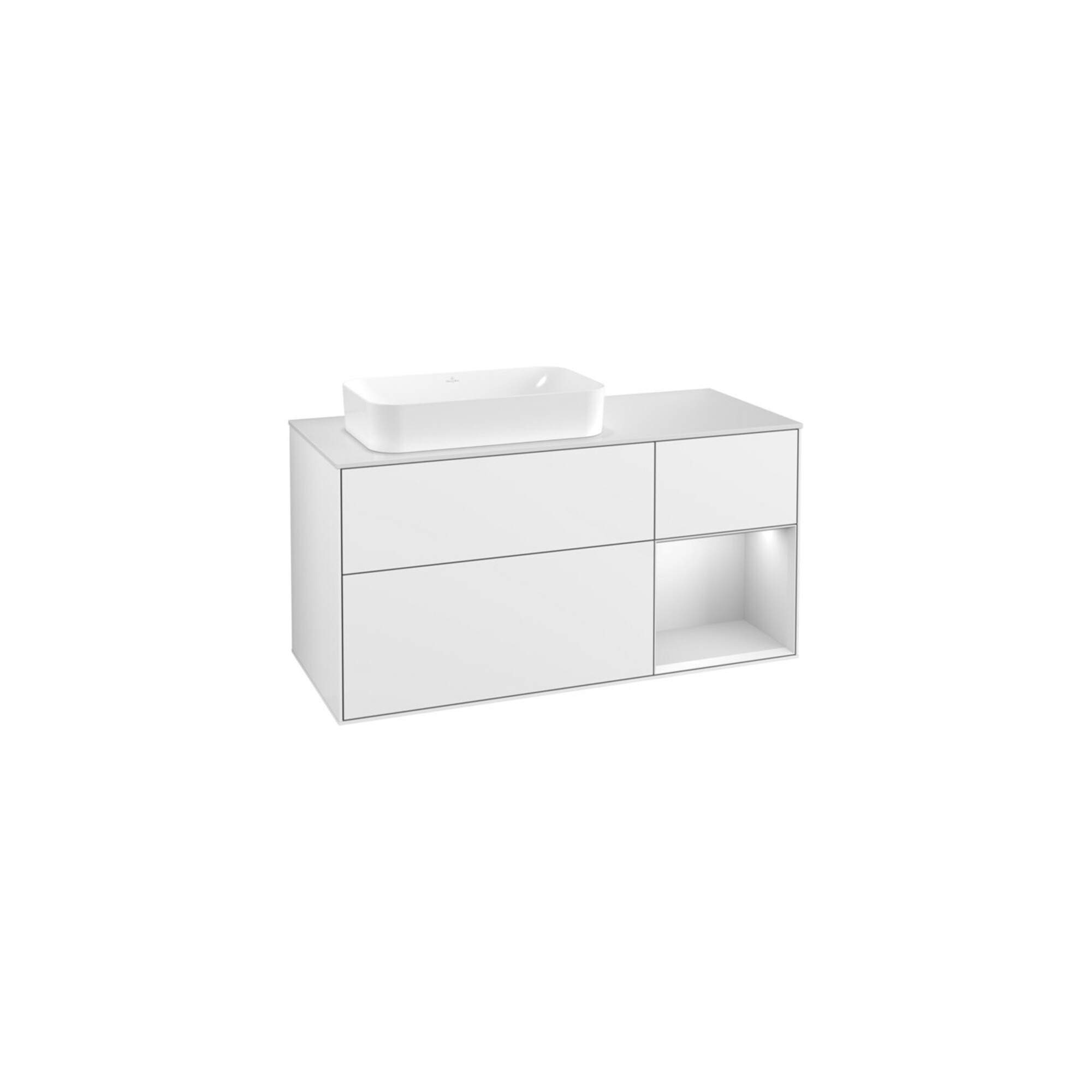 V&B Waschtischunterschrank Wandbeleuchtung Finion 120cm, Pl w m, Rg r w m Lac, glo wh. Lac ; Villeroy & Boch