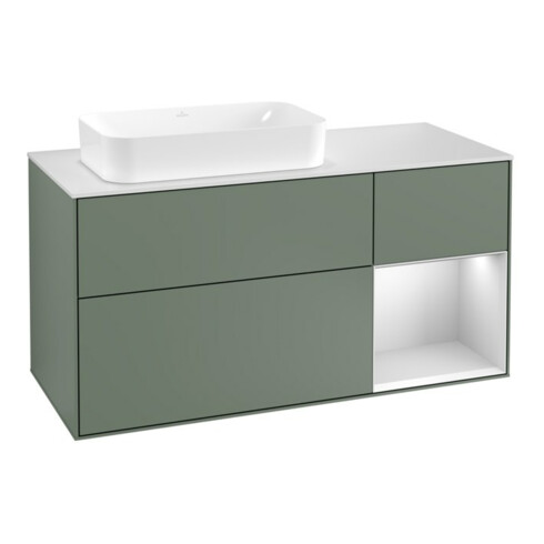 V&B Waschtischunterschrank Wandbeleuchtung Finion 120cm, Pl w m, Rg r w m Lac, Oli. m Lac