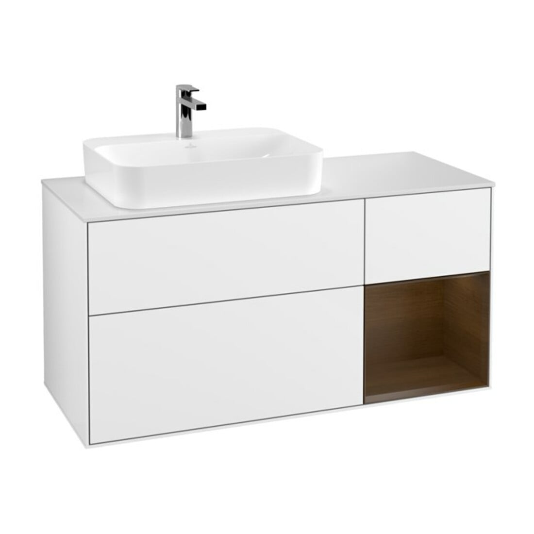 V&B Waschtischunterschrank Wandbeleuchtung Finion 120cm, Pl w m, Rg r wal ven, glo wh. Lac