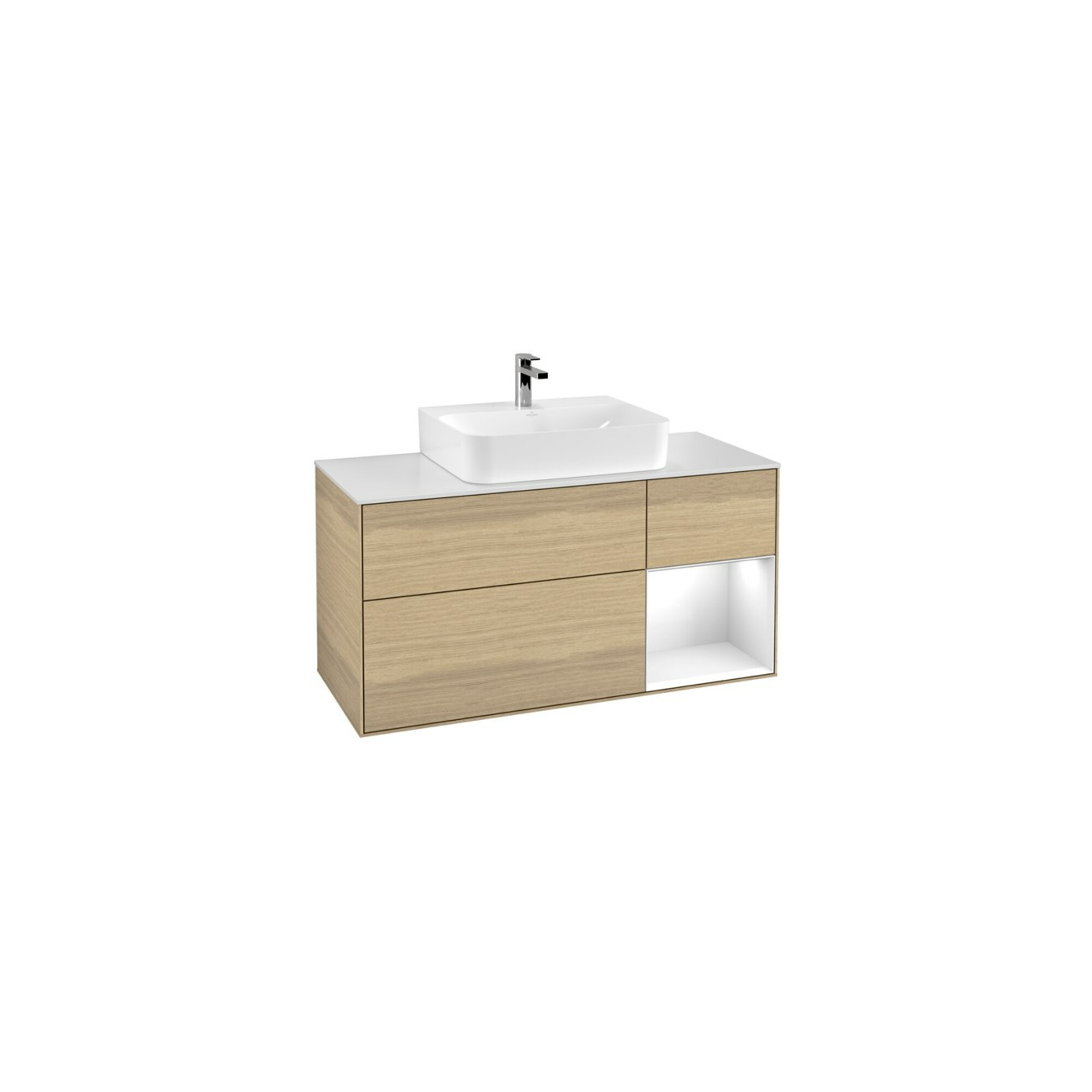 V&B Waschtischunterschrank Wandbeleuchtung Finion 120cm, Pl w m, Rg re glo wh. Lac, Oa ven ; Villeroy & Boch