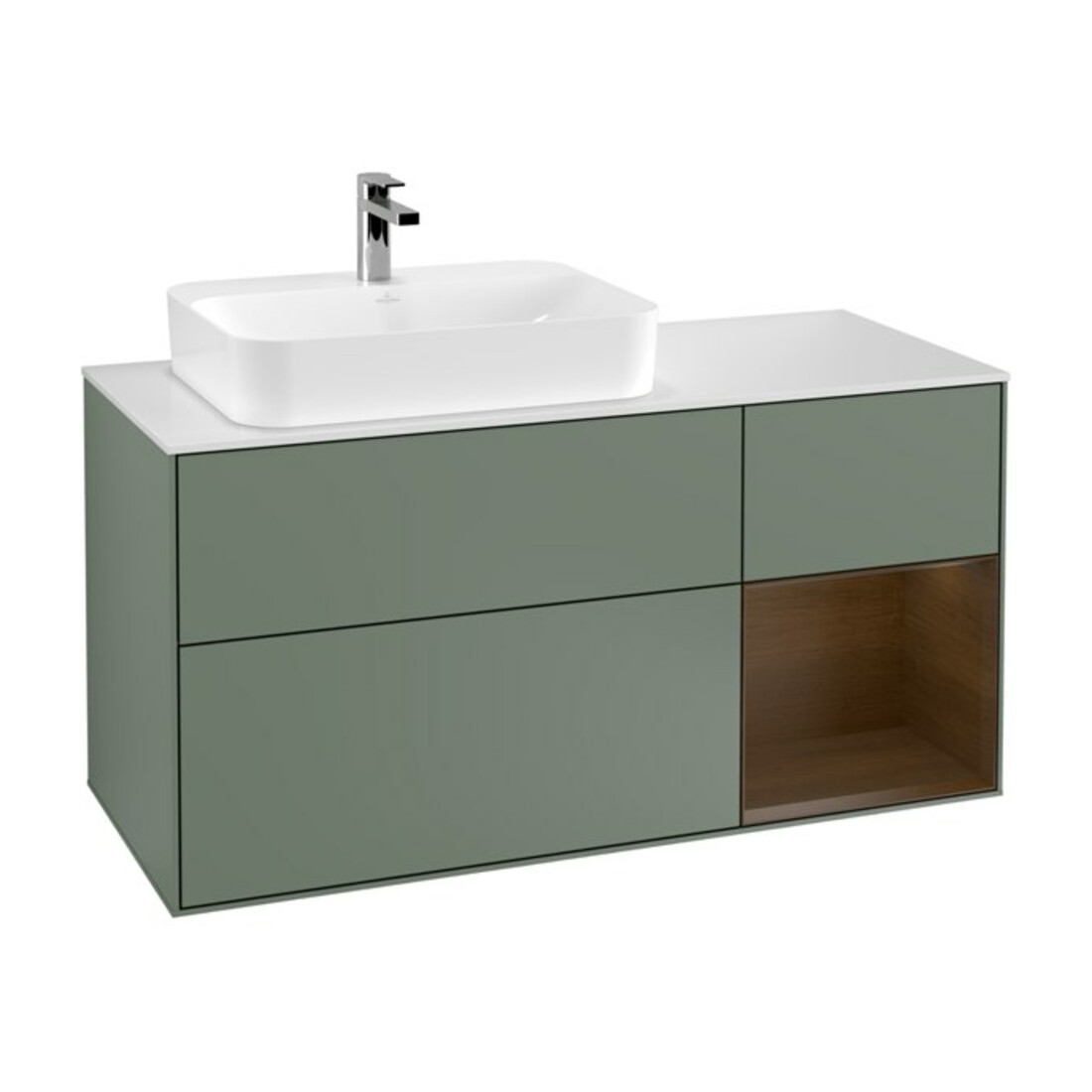 V&B Waschtischunterschrank Wandbeleuchtung Finion 120cm, Pl w m, Rg re wal ven, Oli. m Lac