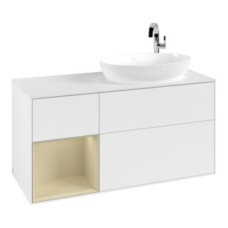 V&B Waschtischunterschrank Wandbeleuchtung Finion 120cm, Pl w m, Rg si Gr m Lac, wh. m Lac