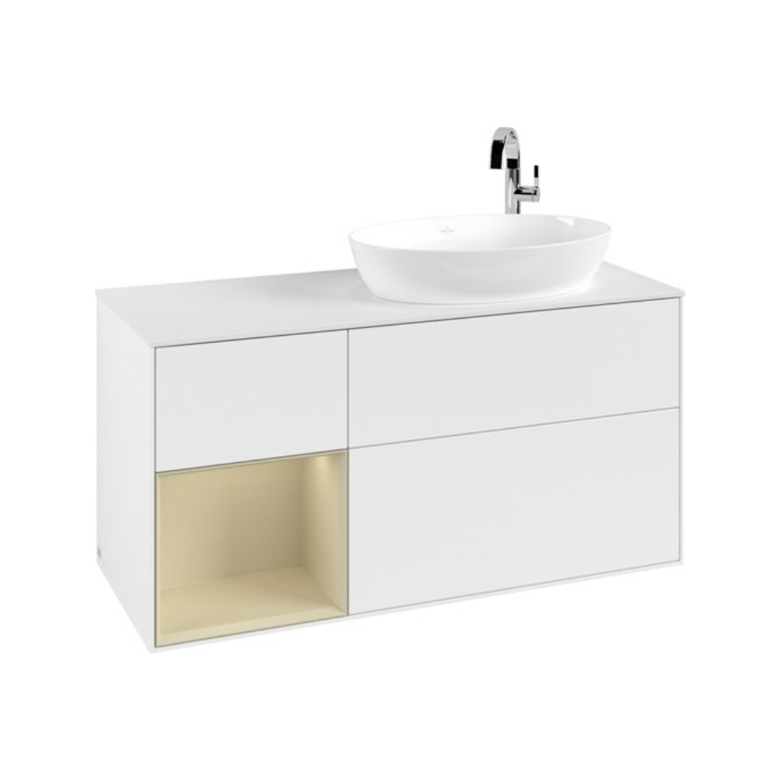 V&B Waschtischunterschrank Wandbeleuchtung Finion 120cm, Pl w m, Rg si Gr m Lac, wh. m Lac