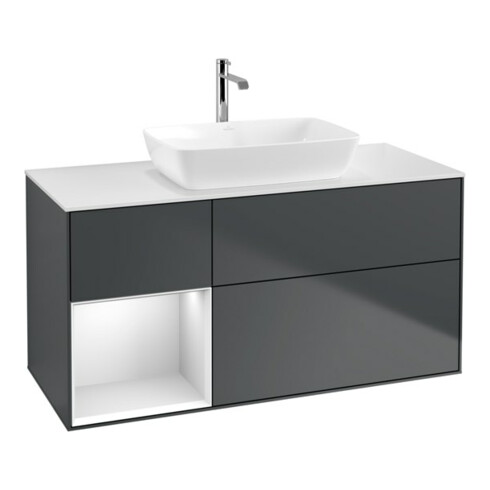 V&B Waschtischunterschrank Wandbeleuchtung Finion 120cm, Pl w m, Rg w m Lac, md bl. m Lac