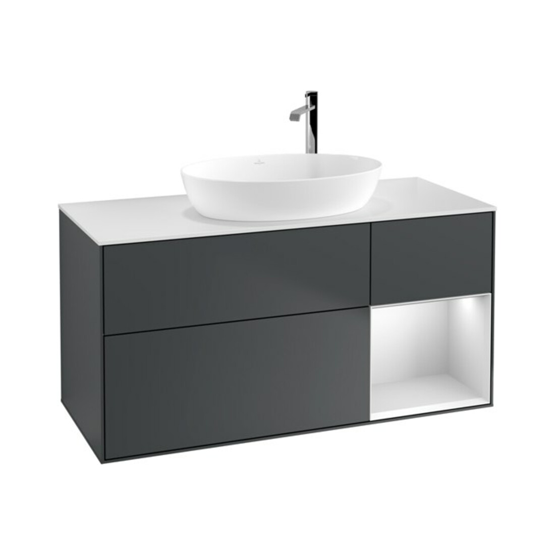 V&B Waschtischunterschrank Wandbeleuchtung Finion 120cm, Pl w m, Rg w m Lac, md bl. m Lac