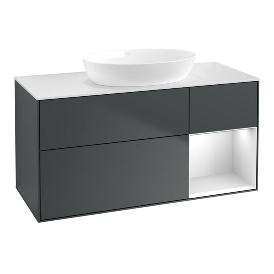V&B Waschtischunterschrank Wandbeleuchtung Finion 120cm, Pl w m, Rg w m Lac, md bl. m Lac