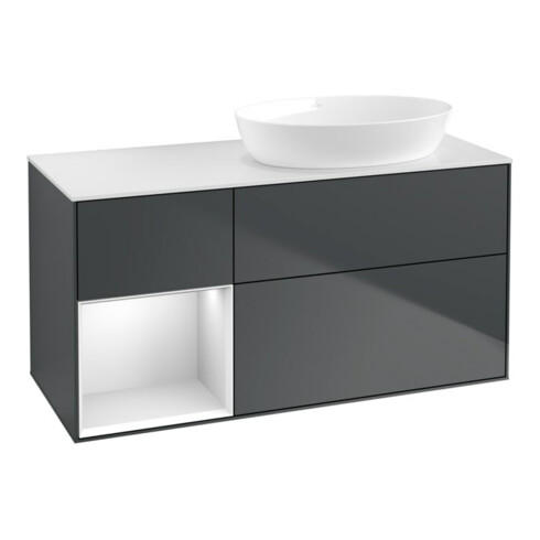 V&B Waschtischunterschrank Wandbeleuchtung Finion 120cm, Pl w m, Rg w m Lac, md bl. m Lac