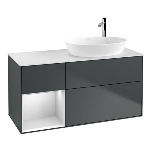 V&B Waschtischunterschrank Wandbeleuchtung Finion 120cm, Pl w m, Rg w m Lac, md bl. m Lac
