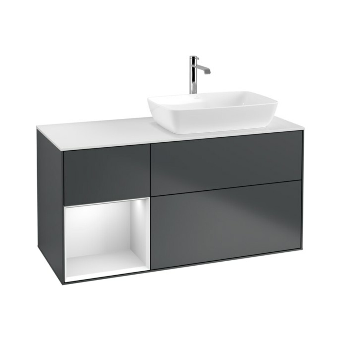 V&B Waschtischunterschrank Wandbeleuchtung Finion 120cm, Pl w m, Rg w m Lac, md bl. m Lac