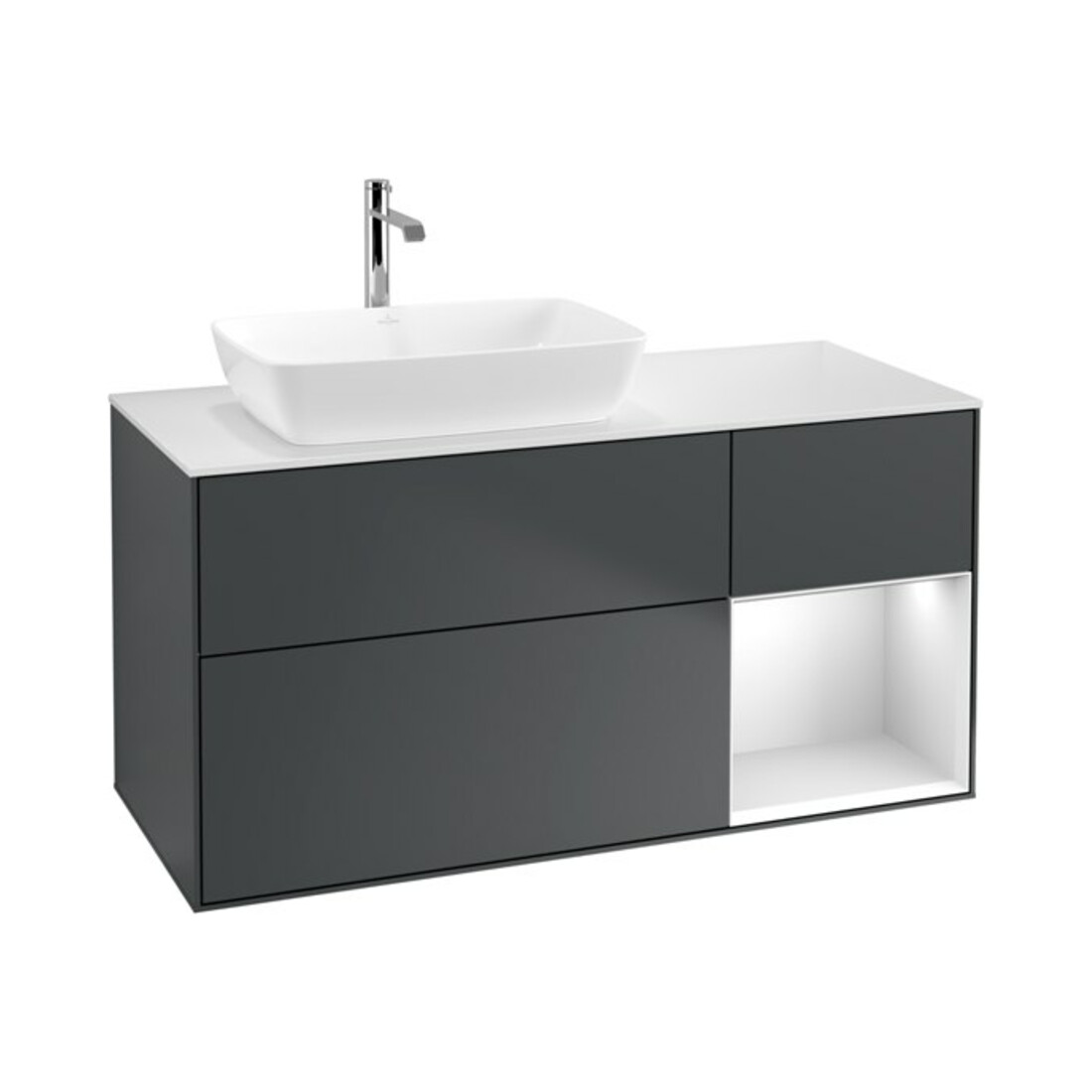 V&B Waschtischunterschrank Wandbeleuchtung Finion 120cm, Pl w m, Rg w m Lac, md bl. m Lac