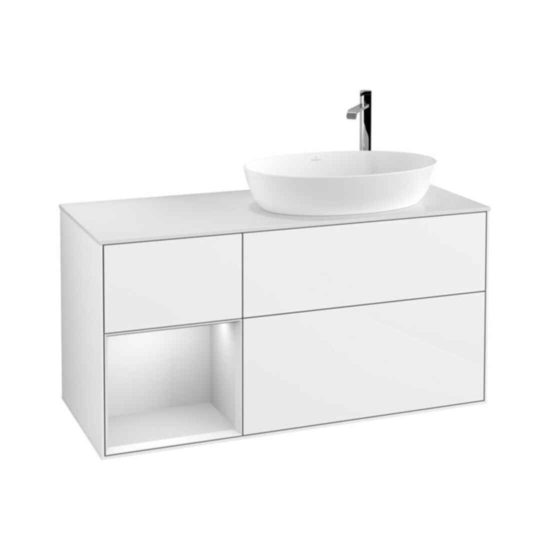 V&B Waschtischunterschrank Wandbeleuchtung Finion 120cm, Pl w m, Rg wh. m Lac, glo wh. Lac