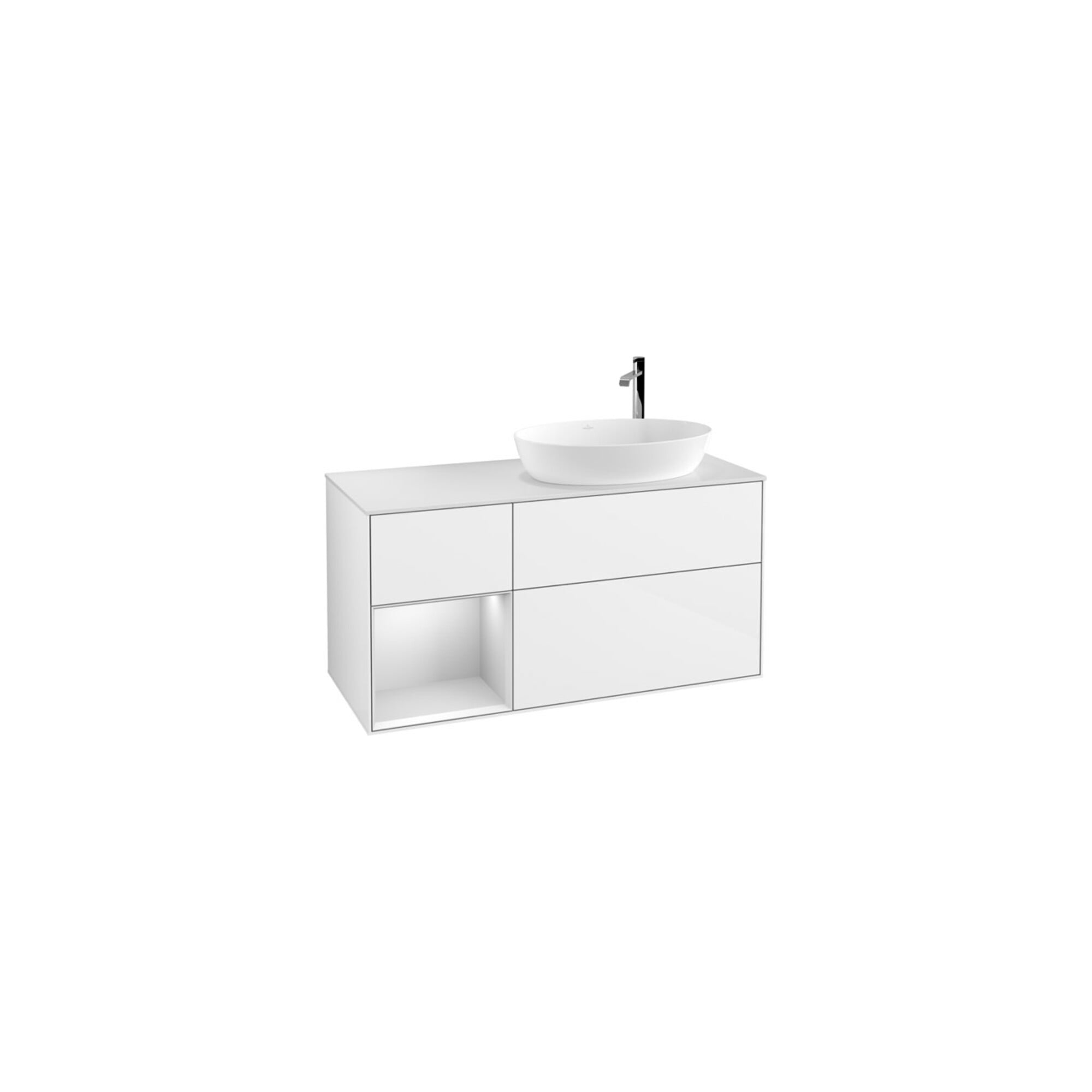 V&B Waschtischunterschrank Wandbeleuchtung Finion 120cm, Pl w m, Rg wh. m Lac, glo wh. Lac ; Villeroy & Boch