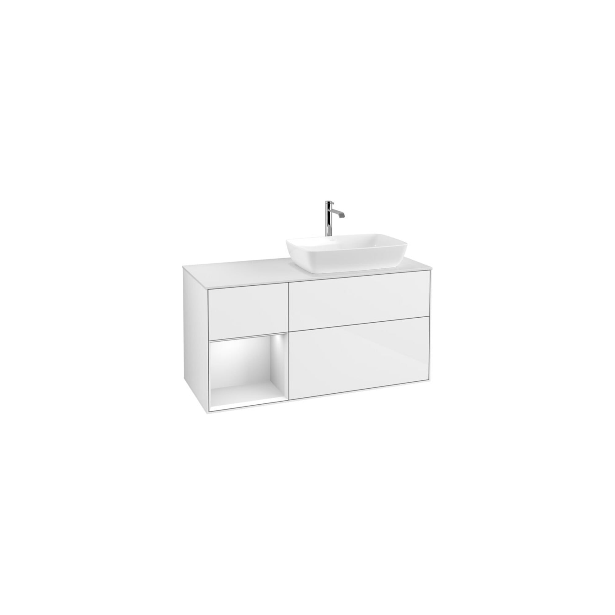 V&B Waschtischunterschrank Wandbeleuchtung Finion 120cm, Pl w m, Rg wh. m Lac, glo wh. Lac ; Villeroy & Boch