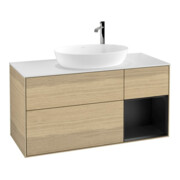 V&B Waschtischunterschrank Wandbeleuchtung Finion 120cm, Pl wh. m, Reg bla m Lac, Oa ven