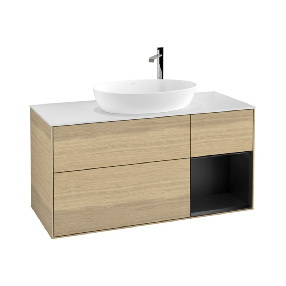 V&B Waschtischunterschrank Wandbeleuchtung Finion 120cm, Pl wh. m, Reg bla m Lac, Oa ven