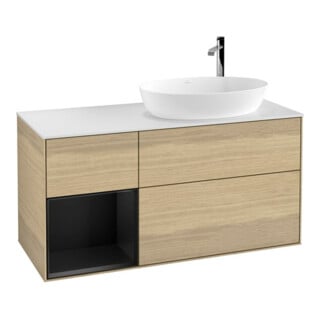 V&B Waschtischunterschrank Wandbeleuchtung Finion 120cm, Pl wh. m, Reg bla m Lac, Oa ven