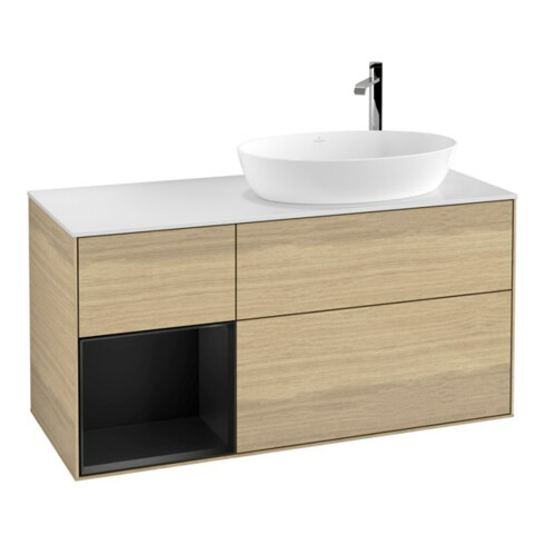 V&B Waschtischunterschrank Wandbeleuchtung Finion 120cm, Pl wh. m, Reg bla m Lac, Oa ven