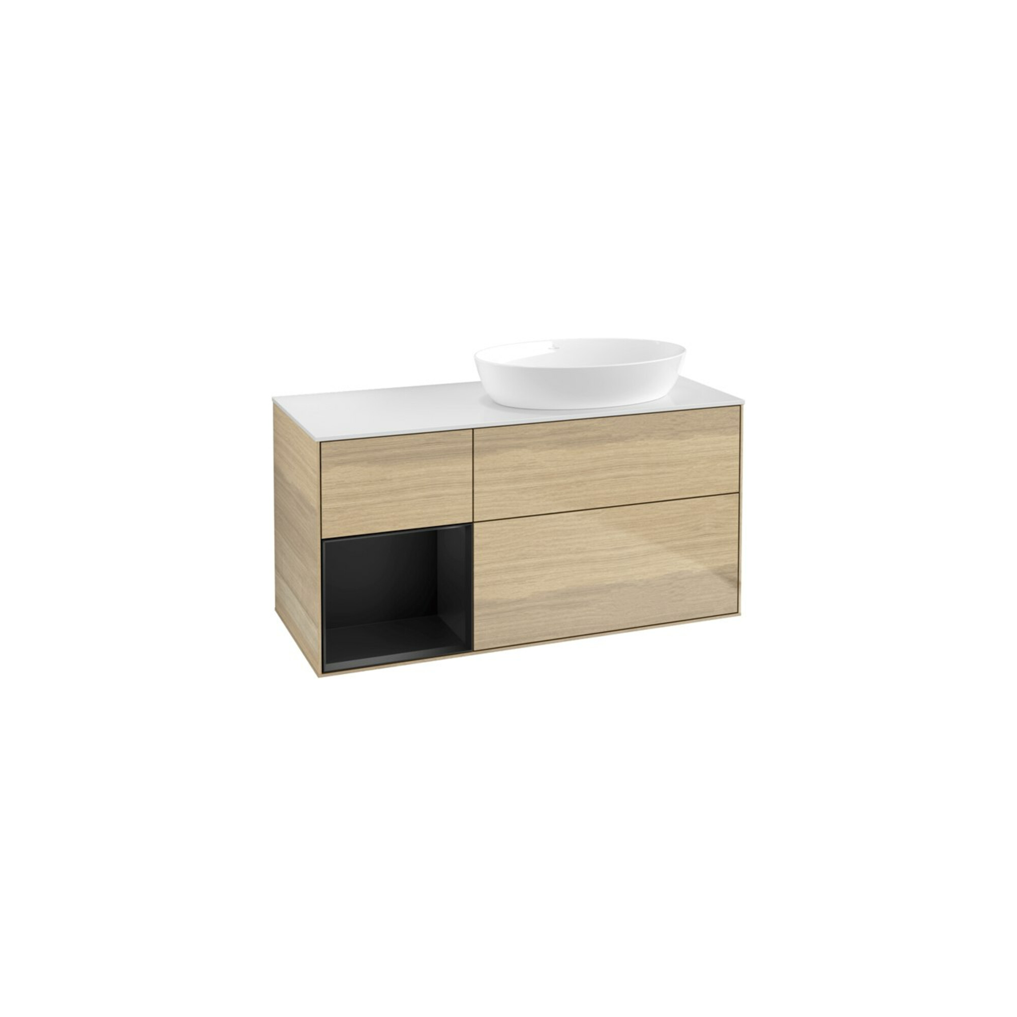 V&B Waschtischunterschrank Wandbeleuchtung Finion 120cm, Pl wh. m, Reg bla m Lac, Oa ven ; Villeroy & Boch