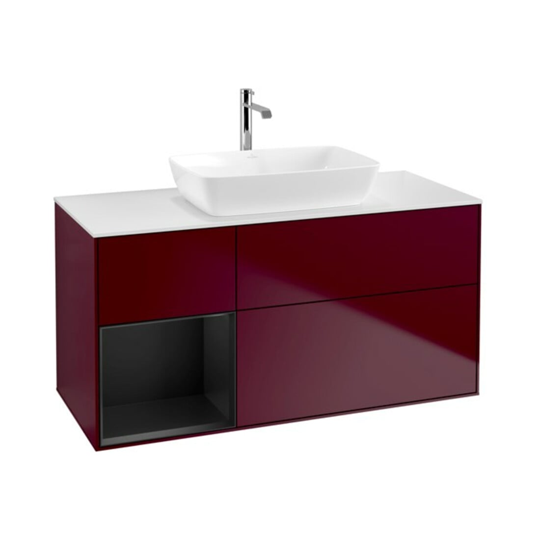 V&B Waschtischunterschrank Wandbeleuchtung Finion 120cm, Pl wh. m, Reg bla m Lac, Peo m