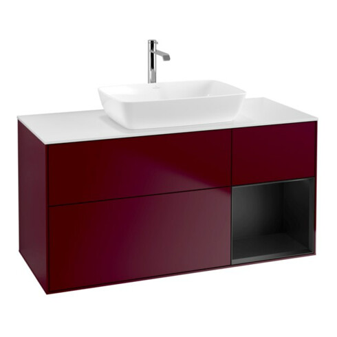 V&B Waschtischunterschrank Wandbeleuchtung Finion 120cm, Pl wh. m, Reg bla m Lac, Peo m