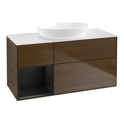 V&B Waschtischunterschrank Wandbeleuchtung Finion 120cm, Pl wh. m, Reg bla m Lac, wal ven