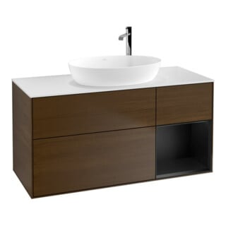 V&B Waschtischunterschrank Wandbeleuchtung Finion 120cm, Pl wh. m, Reg bla m Lac, wal ven