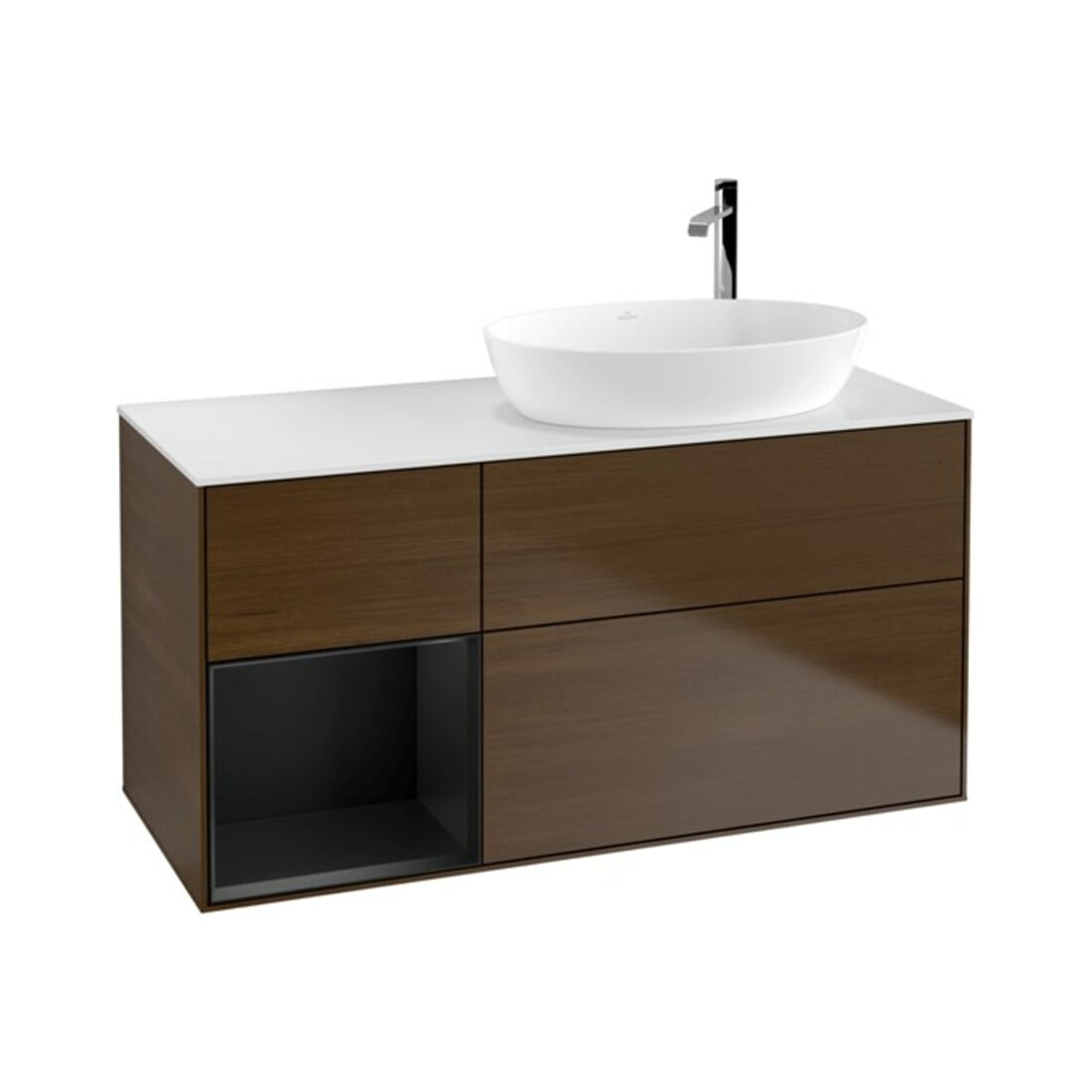 V&B Waschtischunterschrank Wandbeleuchtung Finion 120cm, Pl wh. m, Reg bla m Lac, wal ven