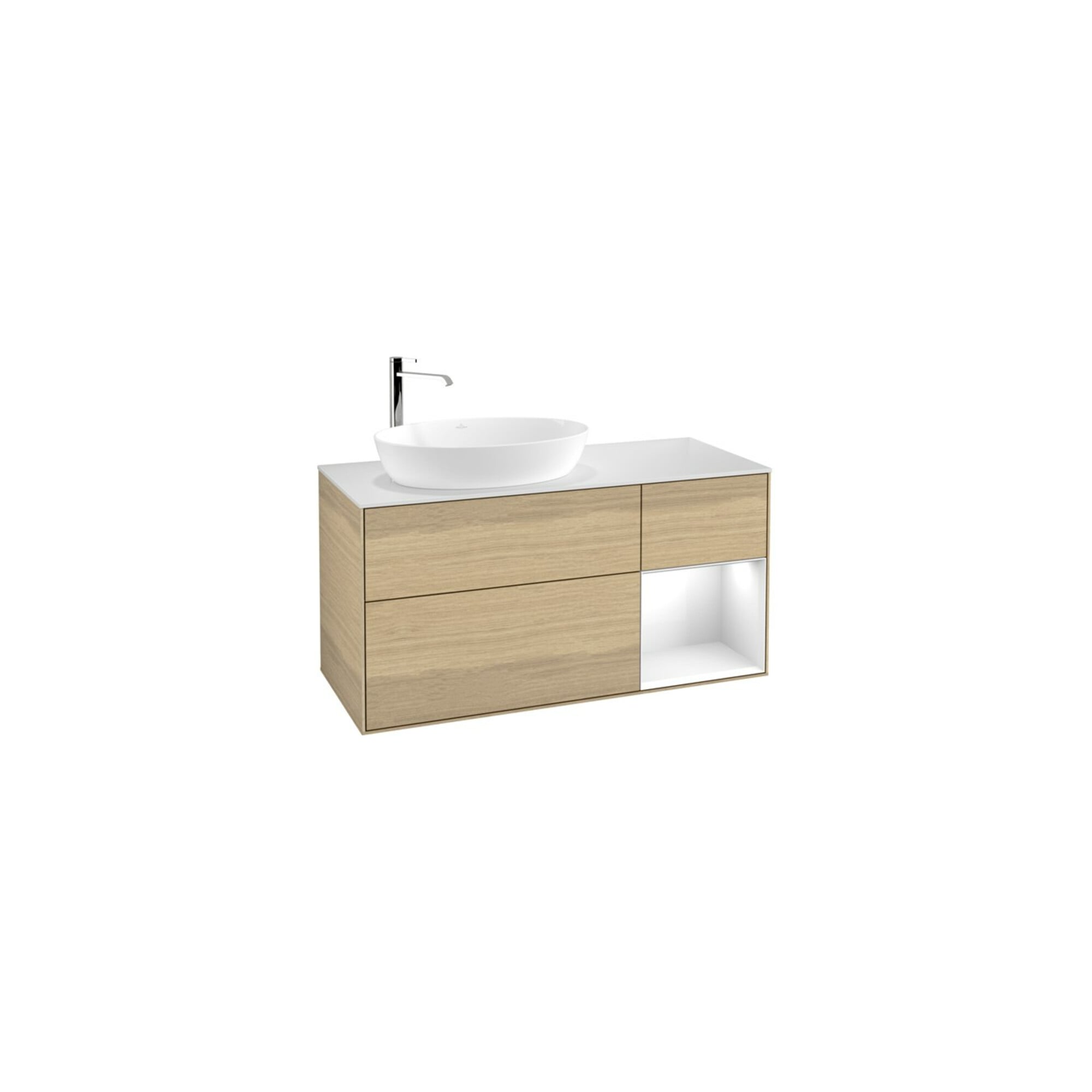 V&B Waschtischunterschrank Wandbeleuchtung Finion 120cm, Pl wh. m, Reg glo wh. Lac, Oa ven ; Villeroy & Boch