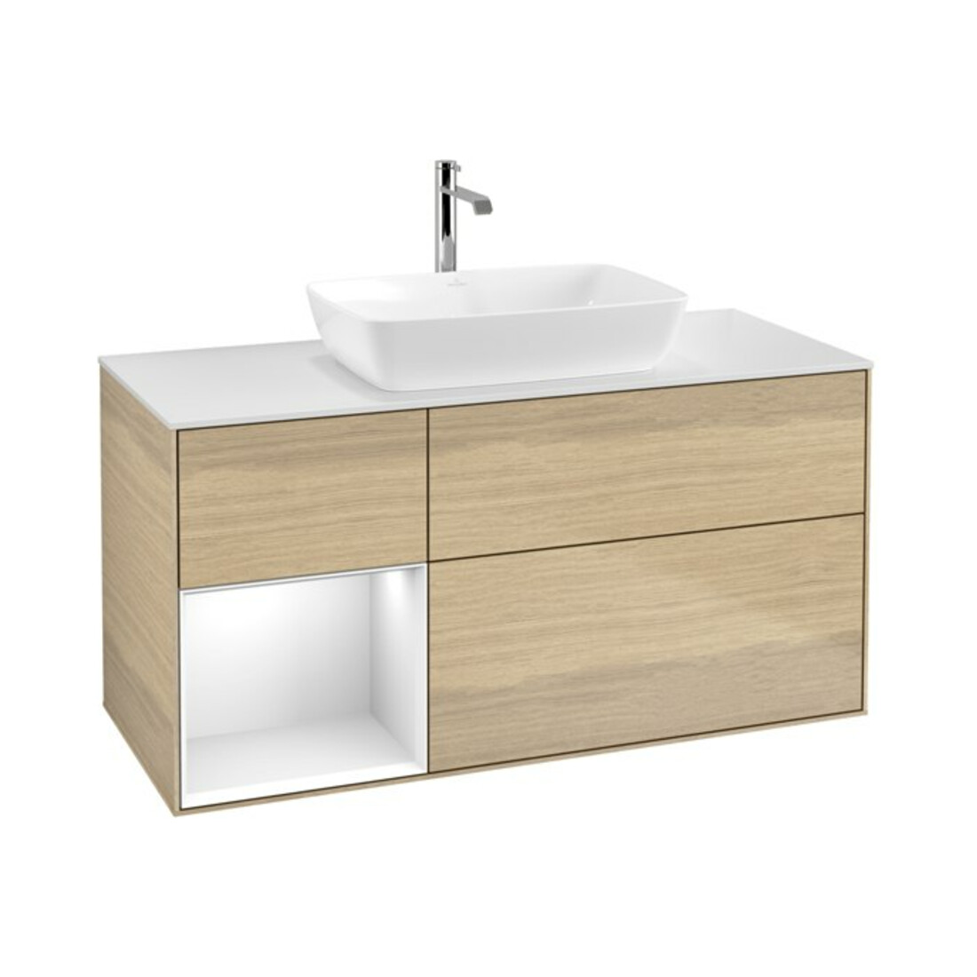 V&B Waschtischunterschrank Wandbeleuchtung Finion 120cm, Pl wh. m, Reg glo wh. Lac, Oa ven