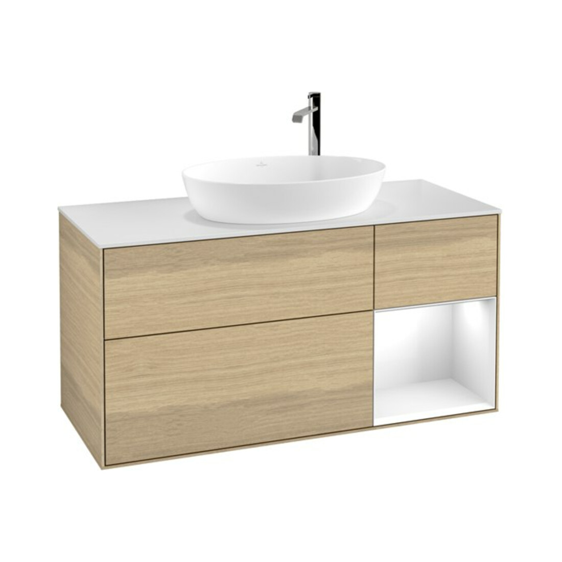 V&B Waschtischunterschrank Wandbeleuchtung Finion 120cm, Pl wh. m, Reg glo wh. Lac, Oa ven