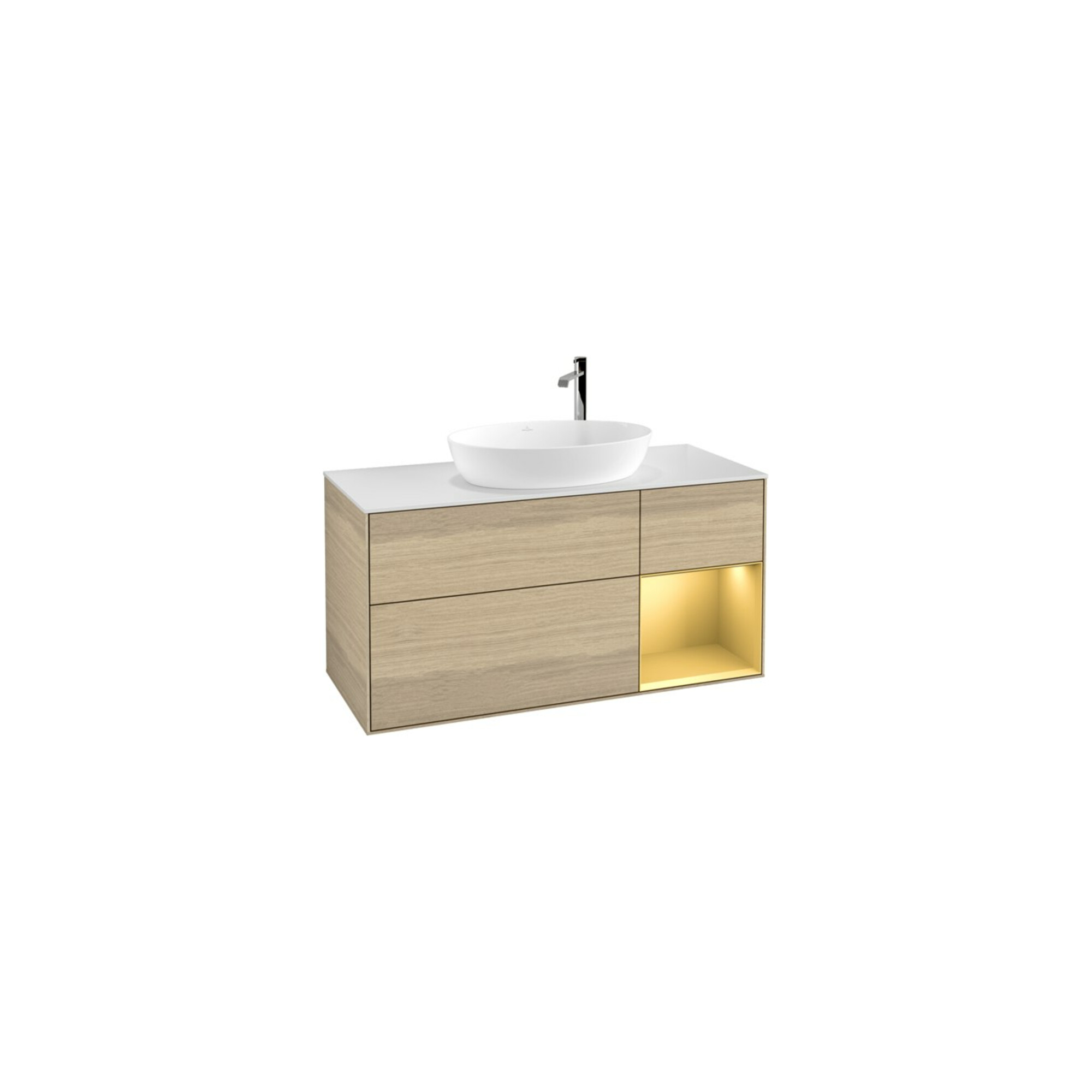 V&B Waschtischunterschrank Wandbeleuchtung Finion 120cm, Pl wh. m, Reg gol m Lac, Oa ven ; Villeroy & Boch