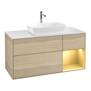 V&B Waschtischunterschrank Wandbeleuchtung Finion 120cm, Pl wh. m, Reg gol m Lac, Oa ven