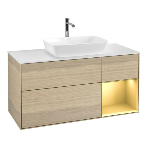 V&B Waschtischunterschrank Wandbeleuchtung Finion 120cm, Pl wh. m, Reg gol m Lac, Oa ven